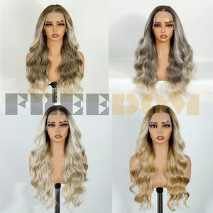 LIBERDADE 24 Inch Long Body Wave peruca frontal sintética para as Mulheres 360 Frontal <span class=keywords><strong>Wig</strong></span> Destaque para Ombre Blonde Brown Small Cap - Product Image 3