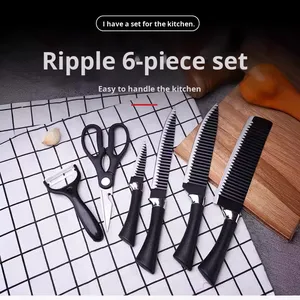 Bộ dao nhà bếp 6 miếng chống dính bao gồm lưỡi dao lượn sóng màu đen đầu bếp bằng thép không gỉ trực tiếp từ nhà máy - Product Image 4