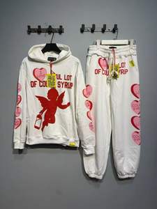 Hochwertiges Set mit Hustensaft-Hoodie und Hose, Bedruckte Baumwoll-Sweatpants mit Reißverschluss-Hoodie für Herren - Product Image 2