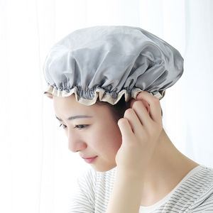 Satin Shower Cap For Women Long Hair Waterproof Anti Oil Fume Cover Household Kitchen Use Grey Champagne - Product Image 2