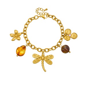 Fashion Charm Bracelet Gold Plated Flower Dragonfly Pendant Zinc Alloy Women's Jewelry Gift B2141 - Product Image 5