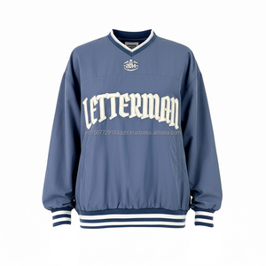 เสื้อสเวตเตอร์ปักลายแบบกำหนดเองขายส่ง ODM สีน้ำเงินกรมท่า คอวี เสื้อวาร์ซิตี้ สตรีทแวร์สำหรับทุกเพศ - Product Image 1