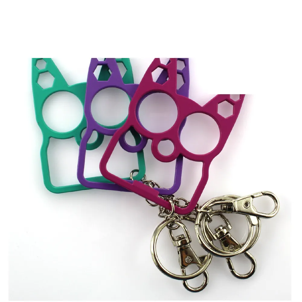 Porte-clés ouvre-bouteille de chat multifonctionnel de couleur unie portable mignon à la mode