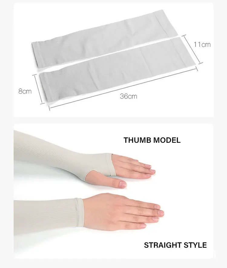 Tecido de seda gelo para emagrecimento liso Upf 50+ Sobre a manga Esportes Ciclismo Pesca Proteção solar Braço de mão sólida