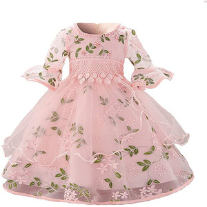 Tutu di Tulle multistrato a maniche lunghe da principessa in pizzo per ragazze vita impero cerniera nascosta abbigliamento formale da festa vestito da bambina - Product Image 1