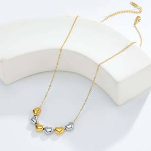 Collier en acier inoxydable plaqué or 18 carats, argent bicolore, lien en forme de cœur 3D, chaîne fine, luxe léger, accessoire de mode quotidien pour les trajets quotidiens - Product Image 2