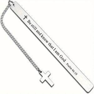 Marcapáginas de Metal Personalizado con Grabado de Letras Cristianas Inspiradoras, Corte Láser en Acero Inoxidable, con Cruz y Borla, para Libros - Product Image 1