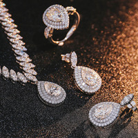 Parure de bijoux personnalisée vintage en moissanite et diamant, avec bague, boucles d'oreilles et collier en forme de poire, pour soirée, en or, certifiée IGI