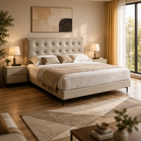 Lit King Size Moderne Italien en Cuir Véritable avec Revêtement en Mousse Haute Densité à Bulles, Cadre en Bois – Vente en Gros