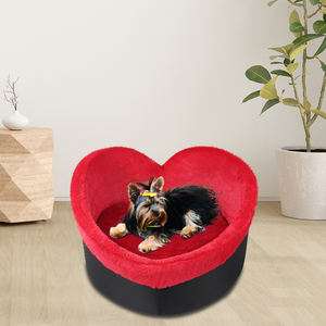 Günstiges Winterliches Rotes Herzförmiges Samt-Haustierbett für Hunde, Katzen und Kleintiere mit Modischem Tiermuster - Product Image 1