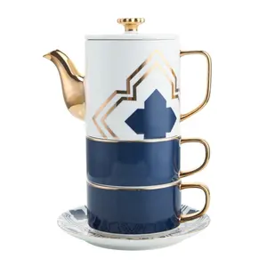 נורדי זהב creative תה סיר זהב ידית קרמיקה כוס מים סט יד צבוע נסיעות תה קפה סיר צלחת כוס סט