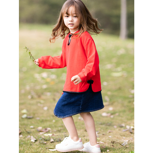Felpa sportiva in cotone stile cinese per bambini Wanyizhi, stampa maschera <span class=keywords><strong>Opera</strong></span> di Pechino, bottoni a rana, girocollo, manica lunga - Product Image 3
