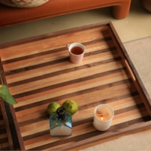 Bandeja otomana extra grande Bandejas de madera con asas Bandeja de servicio sólida de madera cuadrada <span class=keywords><strong>para</strong></span> sala de estar otomana - Product Image 2