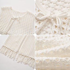 Fashionable Hollow-out Knitted Vest Coat Trendy Tassel Spring Summer Women <b>Long</b> Sweater <b>Sleeveless</b> Cotton <b>Cardigan</b> - Product Image 4