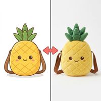 Tas Selempang Nanas Plush Kustom Berlapis Kuning dengan Daun Hijau, Tali Bahu Coklat yang Dapat Disesuaikan, Desain Kartun