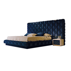 หัวเตียงขนาดใหญ่ Ali Rich สีน้ำเงิน ผ้ากำมะหยี่ โครงเตียงแบบสานตะกร้า  รุ่น CC-BED-05-ALI  เตียงกำมะหยี่แบบ Tuft รุ่น CC-BED-05- - Product Image 6