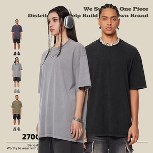 Camiseta de algodón lavado de 270 g para hombre, estilo retro juvenil, holgada, estilo urbano europeo y estadounidense, oversize. - Product Image 1