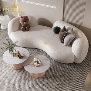 Set di Divani Moderni in Stile Nordico, Lussuoso Divano Curvo in Tessuto Bouclé e Lana d'Agnello, Struttura in Legno, Schiuma ad Alta Densità per <span class=keywords><strong>Arredamento</strong></span> <span class=keywords><strong>Soggiorno</strong></span> - Product Image 1