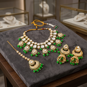 Handcrafted Antique Gold Finish Kundan Choker <b>Set</b> Pearl & Maroon Gemstone Bead Droplets Bridal Necklace <b>Set</b> for Women - Product Image 3