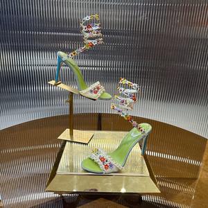 Sandalias de tacón alto con diseño de serpiente y cristales para mujer, con punta abierta, ideales para otoño, desfiles de moda, fiestas, clubes, venta al por mayor, verano. - Product Image 3