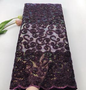 Hochwertiger blauer französischer Spitzens toff Afrikanischer französischer Tüll spitzens toff mit Pailletten - Product Image 3