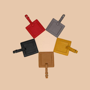 Luxo de alta qualidade Top Grain Pebble Leather Travel Bagagem Tags para Unisex Slim Round Heart Square Nome Id Tags - Product Image 6