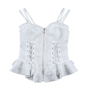 Autumn New Gothic Clothing Women Striped Lace <strong>Patchwork</strong> Camisole Slim and Versatile Sexy <strong>Top</strong> - Product Image 5