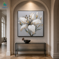 Peinture abstraite sur toile de lys blancs peints à la main avec accents dorés, tableaux muraux à l'huile pour la décoration du salon