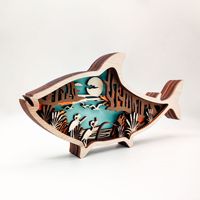Table Offre Spéciale décoration de la maison 3D lumière LED oeuvre Animal poisson famille ornements formes en bois artisanat