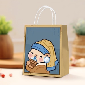 حقيبة ورقية مخصصة مطبوعة لعيد الميلاد للمتاجر مع مقابض تصميم سانتا وشجرة لهدايا الأعياد والعلامة التجارية الترويجية أكياس ورق كرافت - Product Image 5