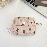 Dompet Jahit Gaya Korea PLAYMAX, Tas Makeup Lipstik Kartun Lembut, Penutup Kancing Bunga Lucu, Poliester, Unisex, Pendek