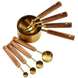 Stainless Steel <b>Measuring</b> Cup and <b>Spoon</b> Set with Acacia Wood Handle Eight-Piece Household Baking Tool - Product Image 5