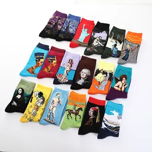 Wholesale Art Socks Men Cotton Harajuku Style Van Gogh Famous Painting Socks Mona Lisa da Vinci Funny Socks Vintage 3d