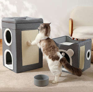 Maison pour chat multifonctionnelle, design double, abri élégant pour chat avec griffoir - Product Image 1