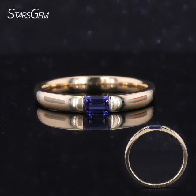 Starsgem Wedding Band Ring 10k 14k 18k Solid Gold  Lab Grown Ruby Sapphire Emerald Cut Women Ring