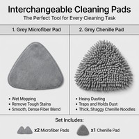 Serpillère de nettoyage de vitres à long manche, tête triangulaire, 3 tampons en microfibre, 1 tampon en chenille, pour laver, gratter et essuyer, nettoyant multi-surfaces pour la maison