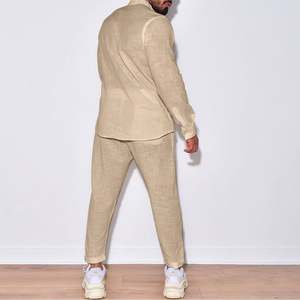 Set da <span class=keywords><strong>uomo</strong></span> in <span class=keywords><strong>lino</strong></span> primavera autunno abito per il tempo libero camicie e pantaloni a maniche lunghe set due pezzi <span class=keywords><strong>abbigliamento</strong></span> moda <span class=keywords><strong>uomo</strong></span> - Product Image 5