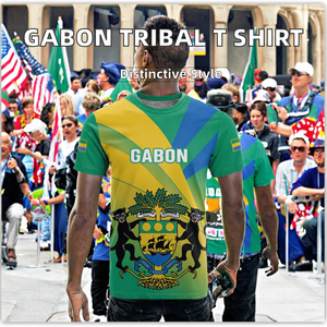 Camiseta Exclusiva para Hombre de Gabón con Diseño de Mapa del Escudo Nacional y Patrón Tribal, 220 Gramos, Tejido de Punto, Informal, para el Día de la Independencia - Product Image 2