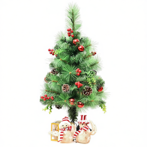 Árbol de Navidad Artificial de Pino Preiluminado de 24 Pulgadas con Adornos de Bayas y Piñas, Funciona con Batería, Decoraciones para Interiores - Product Image 1