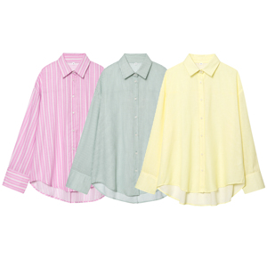 Blusa de Moda Casual para Mujer, Diseño de Color Sólido con Cuello Camisero y Manga Larga, Estilo Alto-Bajo, 3 Colores Disponibles - Product Image 1