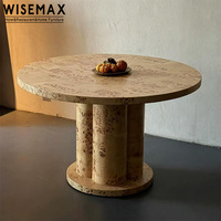 WISEMAX FURNITURE Meubles de maison vintage français, table ronde en bois massif, placage en bois de racine, table de salle à manger durable pour villa