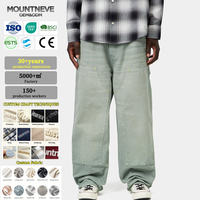 Pantalon de travail homme à double genouillère avec logo personnalisé, en toile de coton épaisse, durable, délavé, coupe ample, style streetwear, décontracté, pour l'extérieur