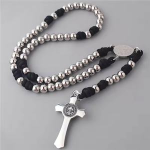 Rosario Religioso de Acero Inoxidable Antideslustre, Artículos Religiosos Católicos, Collar con Colgante de Cruz para Hombre - Product Image 2