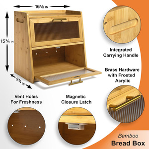 Bamboo Bread Box Double Layer Storage Cabinet With Transparent Dustproof Doors <b>Kitchen</b> Countertop Solid Wood Bread Keeper - Product Image 3