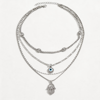 Collier pendentif œil porte-bonheur en alliage de zinc avec strass, bijoux superposables et imposants pour femme, tendance