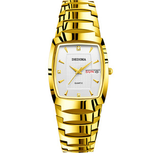 Nuova moda full gold per gli amanti degli uomini e delle donne doppio calendario impermeabile in acciaio cinturino diamante orologio commercio estero transfrontaliero - Product Image 3