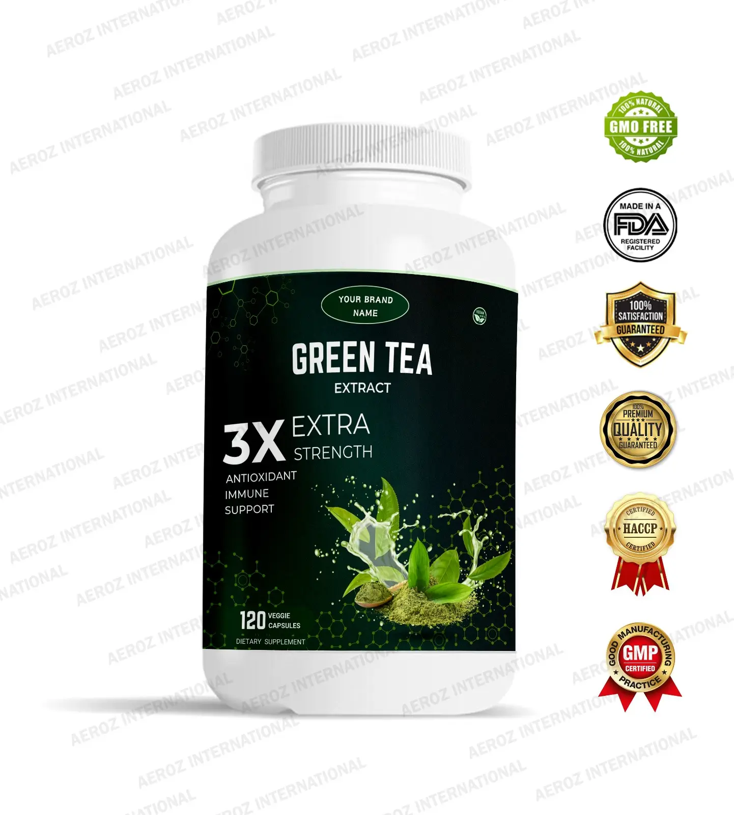 Capsule d'extrait de thé vert de marque privée complément alimentaire 3X extra fort d'Inde pour l'exportation