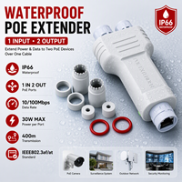 Extender PoE Tahan Air 1 Input 2 Output 30W Maks untuk Kamera Keamanan Kamera IP PoE