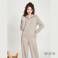 Ensemble 2 pièces en tricot imprimé gothique minimaliste pour femmes, pull à col rond et pantalon large taille haute, toutes saisons