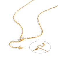 Collier en Y personnalisé en acier inoxydable 316L avec pendentif croix dorée et pierre ronde en zircon, chaîne de clavicule pour femme, luxe léger
